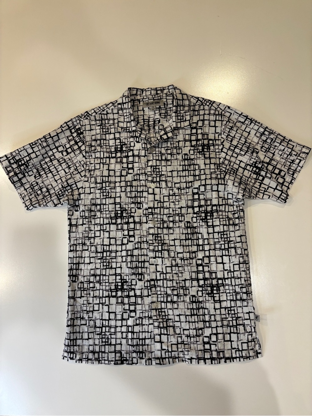 Men's Short Sleeve Button-Up Shirt Linen Blend Sz XL Black & White Geometric
